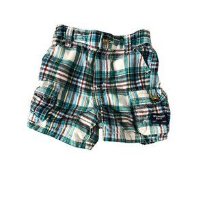 2/$30 OshKosh B'gosh Plaid Cargo Shorts Boys 18 Months Blue Turquoise Elastic Wa